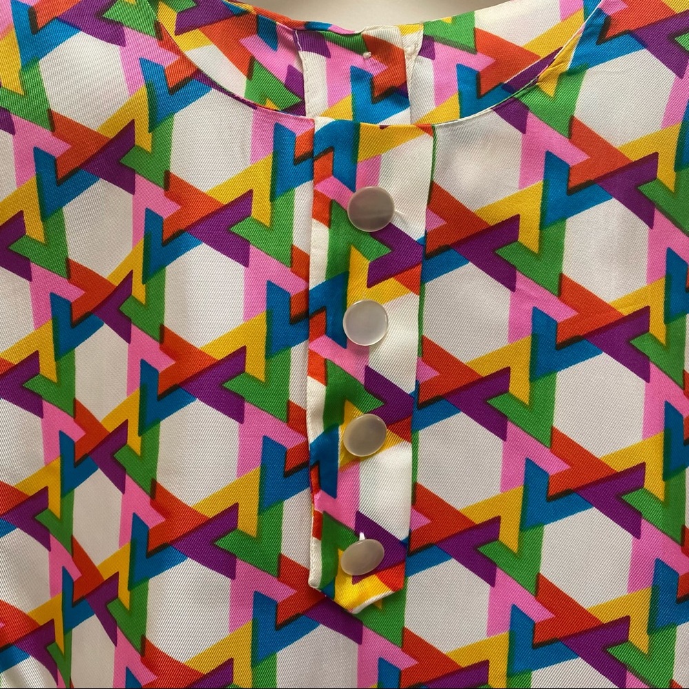 Vintage Alice Stewart Mod Geo Print Top Int'l Ladies Garment Union Tag - Picture 9 of 12